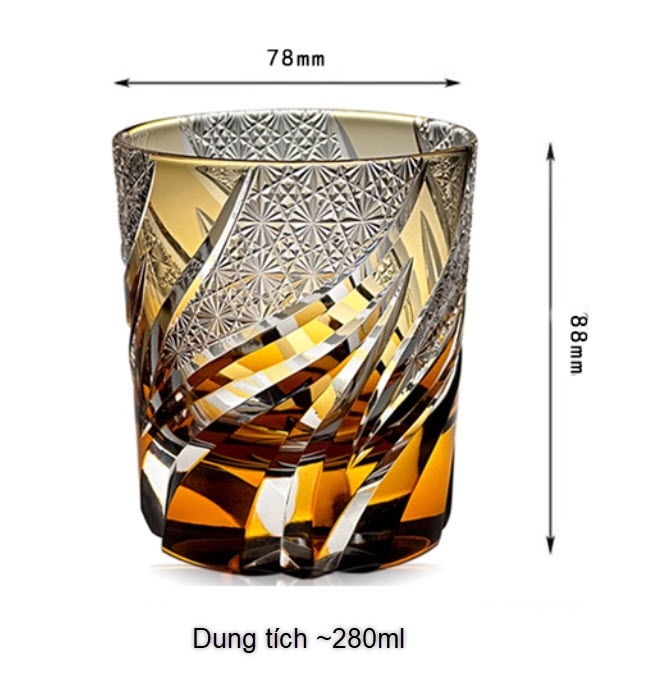 Ly wishky pha lê 280ml chế tác thủ công Edo Kiriko mẫu Wolfberry Vianasa VS3455