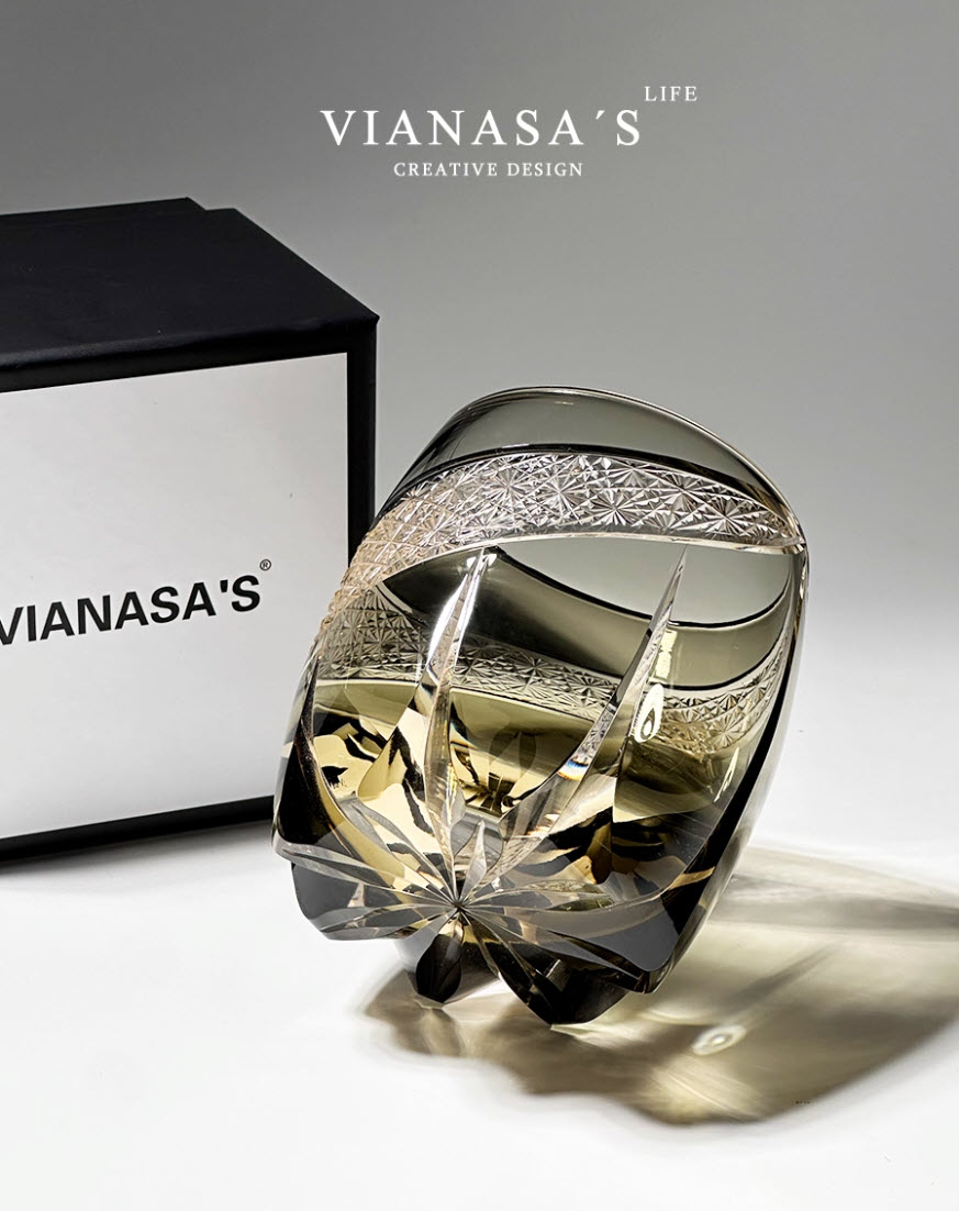 Ly wishky pha lê 330ml chế tác thủ công Edo Kiriko mẫu Raiko Vianasa VS4545