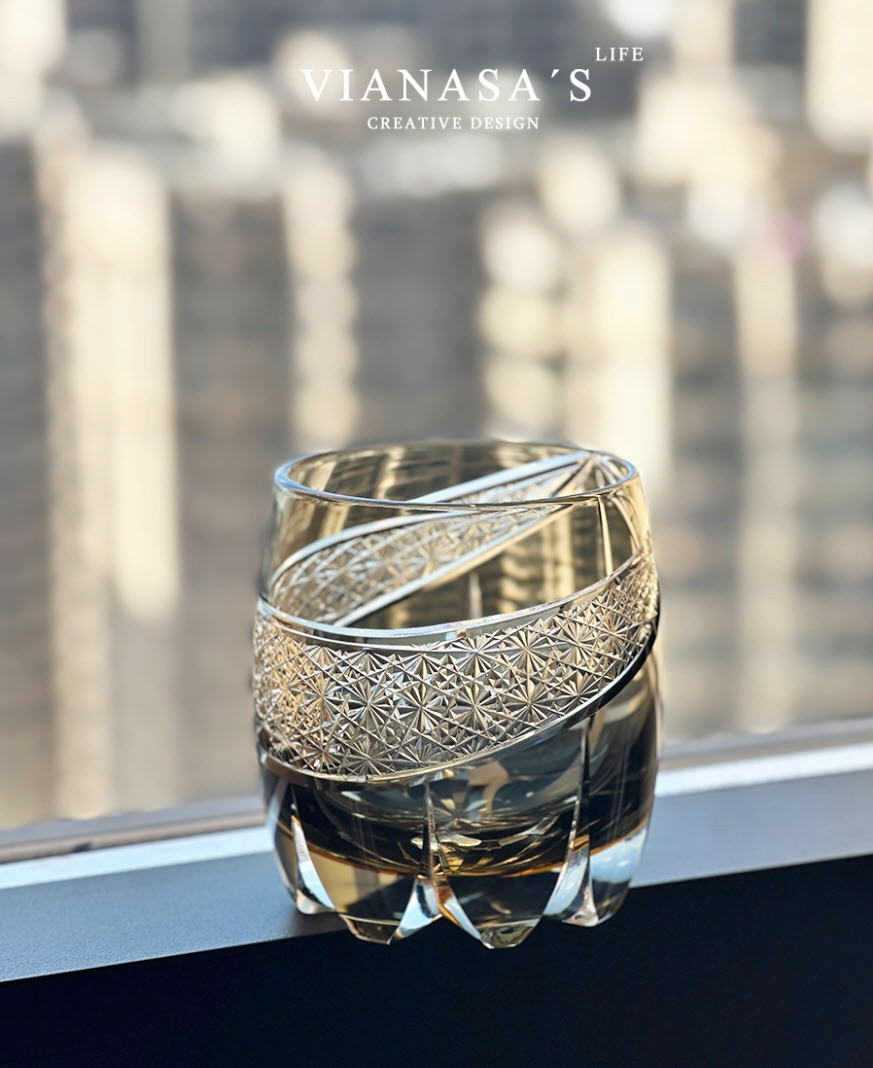 Ly wishky pha lê 330ml chế tác thủ công Edo Kiriko mẫu Raiko Vianasa VS4545