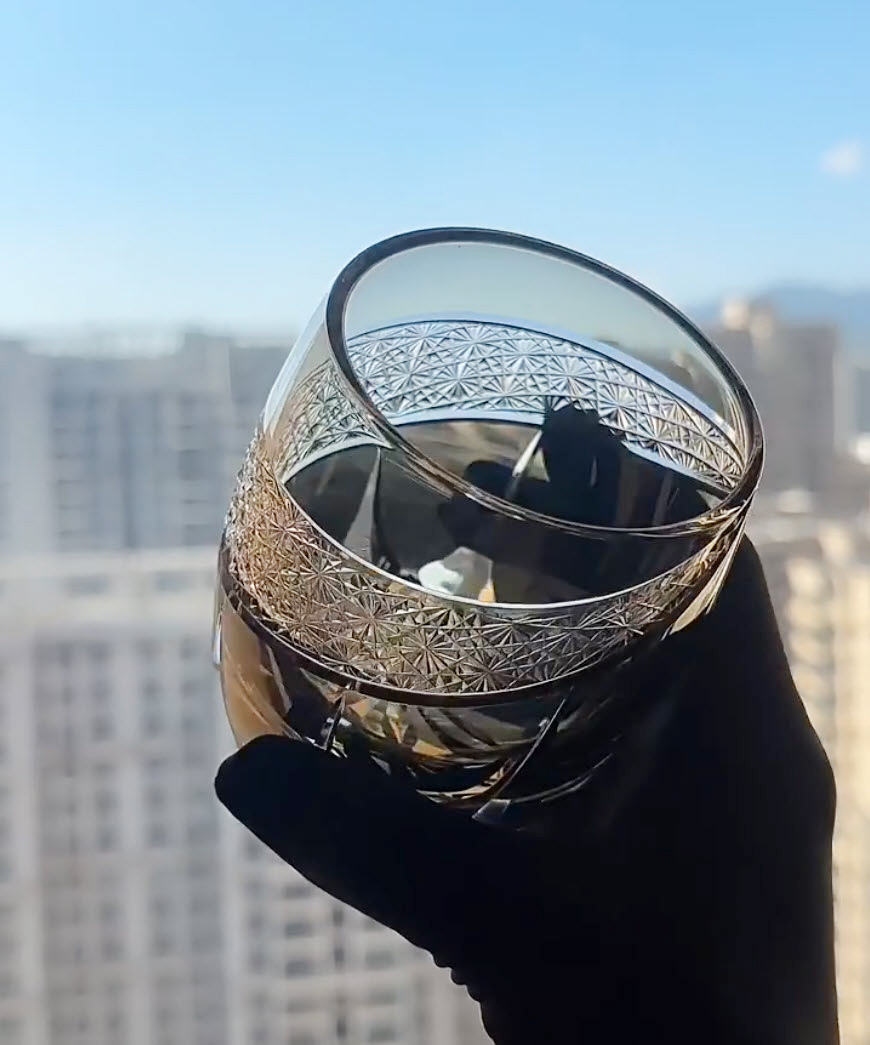 Ly wishky pha lê 330ml chế tác thủ công Edo Kiriko mẫu Raiko Vianasa VS4545