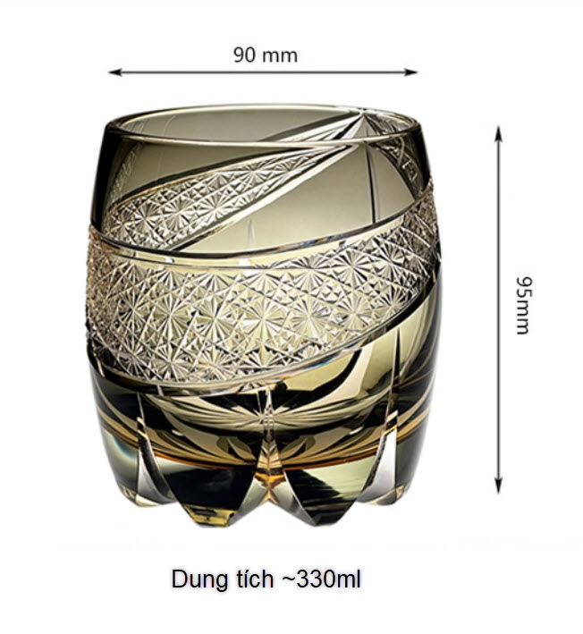 Ly wishky pha lê 330ml chế tác thủ công Edo Kiriko mẫu Raiko Vianasa VS4545