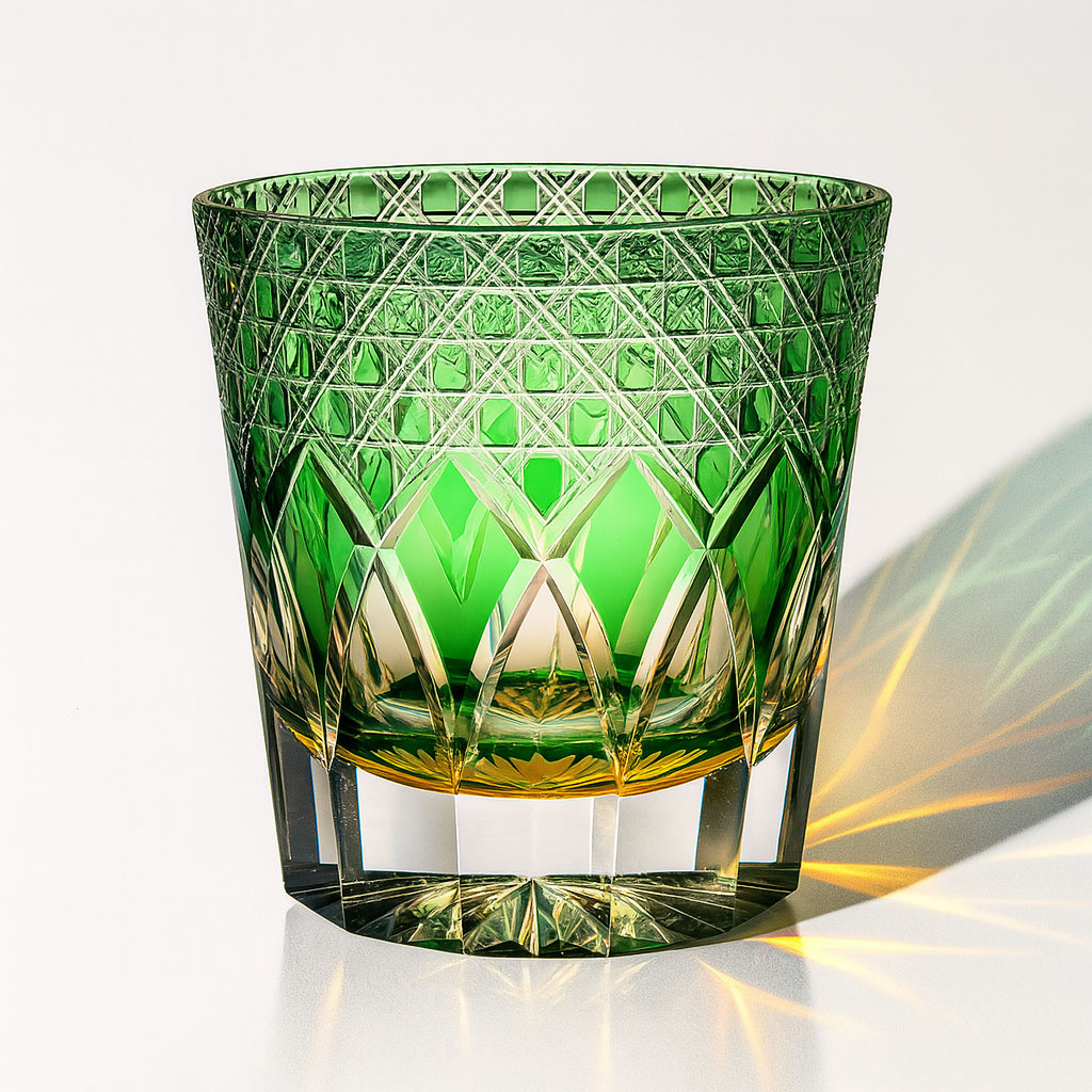 Ly wishky pha lê 330ml chế tác thủ công Edo Kiriko mẫu Green Shadow Vianasa VS6565B