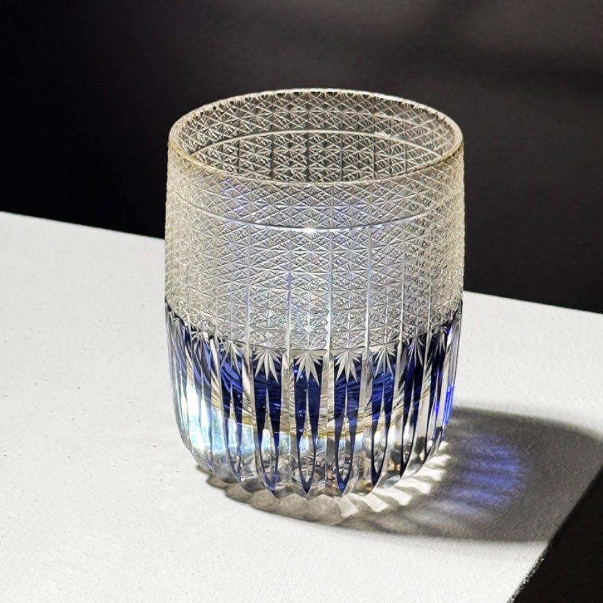 Ly wishky pha lê 260ml chế tác thủ công Edo Kiriko mẫu Blue Midnight Vianasa VS43434B