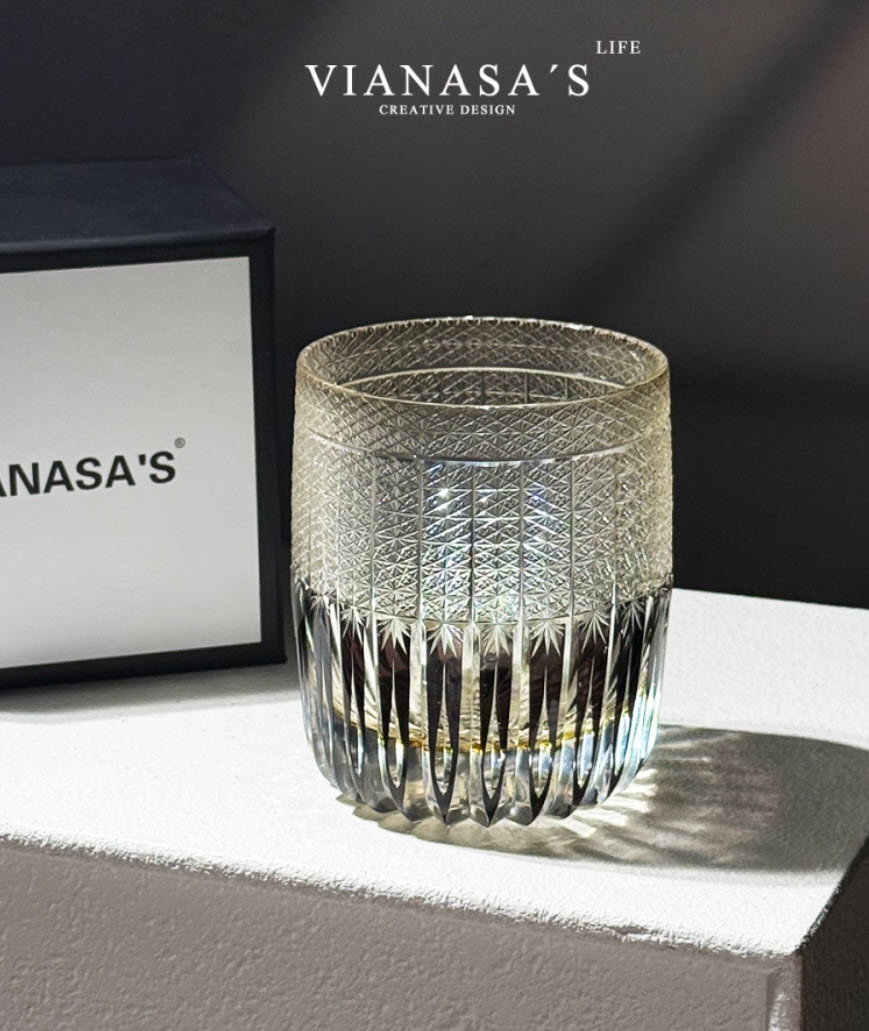 Ly wishky pha lê 260ml chế tác thủ công Edo Kiriko mẫu Blue Midnight Vianasa VS43434B