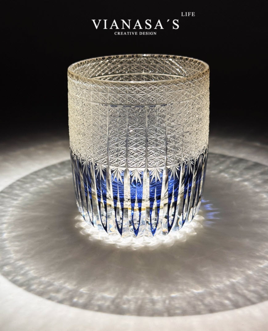 Ly wishky pha lê 260ml chế tác thủ công Edo Kiriko mẫu Blue Midnight Vianasa VS43434B