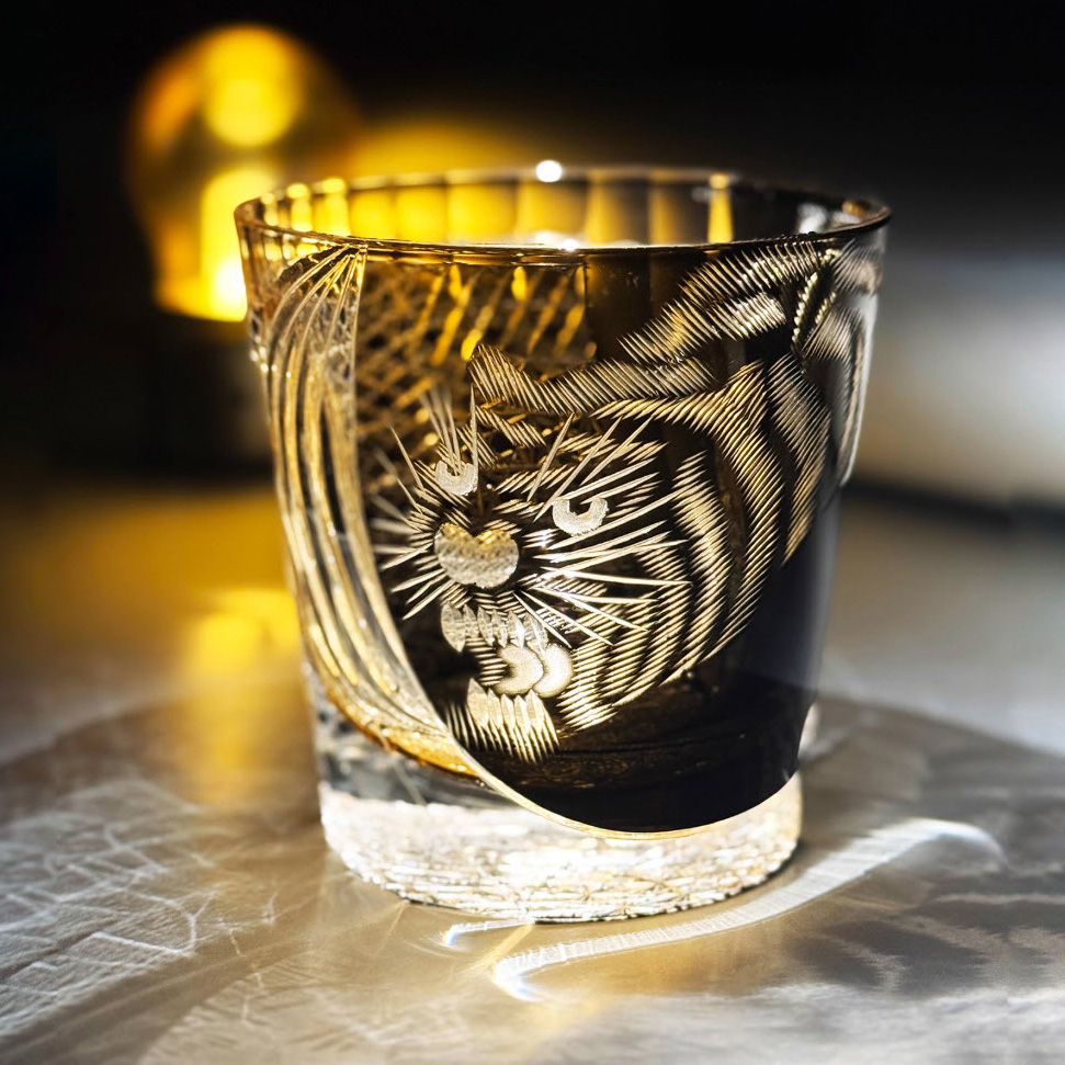 Ly wishky pha lê 330ml chế tác thủ công Edo Kiriko mẫu Black Tiger Vianasa VS234234