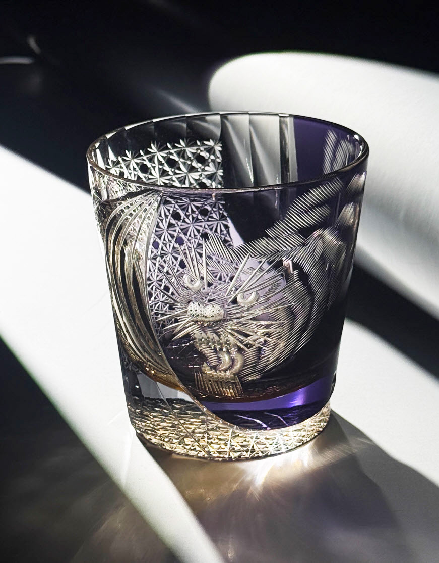 Ly wishky pha lê 330ml chế tác thủ công Edo Kiriko mẫu Black Tiger Vianasa VS234234