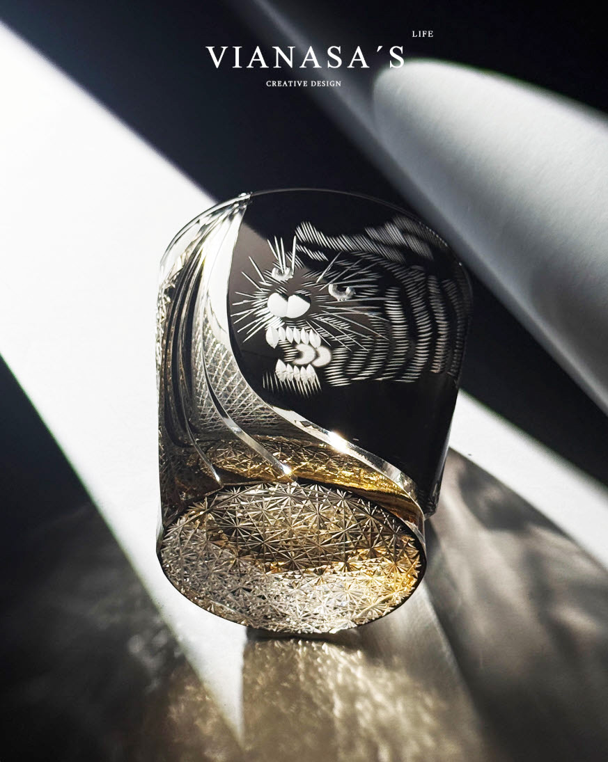 Ly wishky pha lê 330ml chế tác thủ công Edo Kiriko mẫu Black Tiger Vianasa VS234234