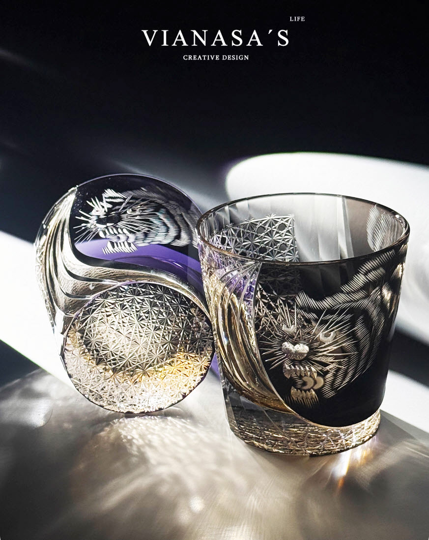 Ly wishky pha lê 330ml chế tác thủ công Edo Kiriko mẫu Black Tiger Vianasa VS234234