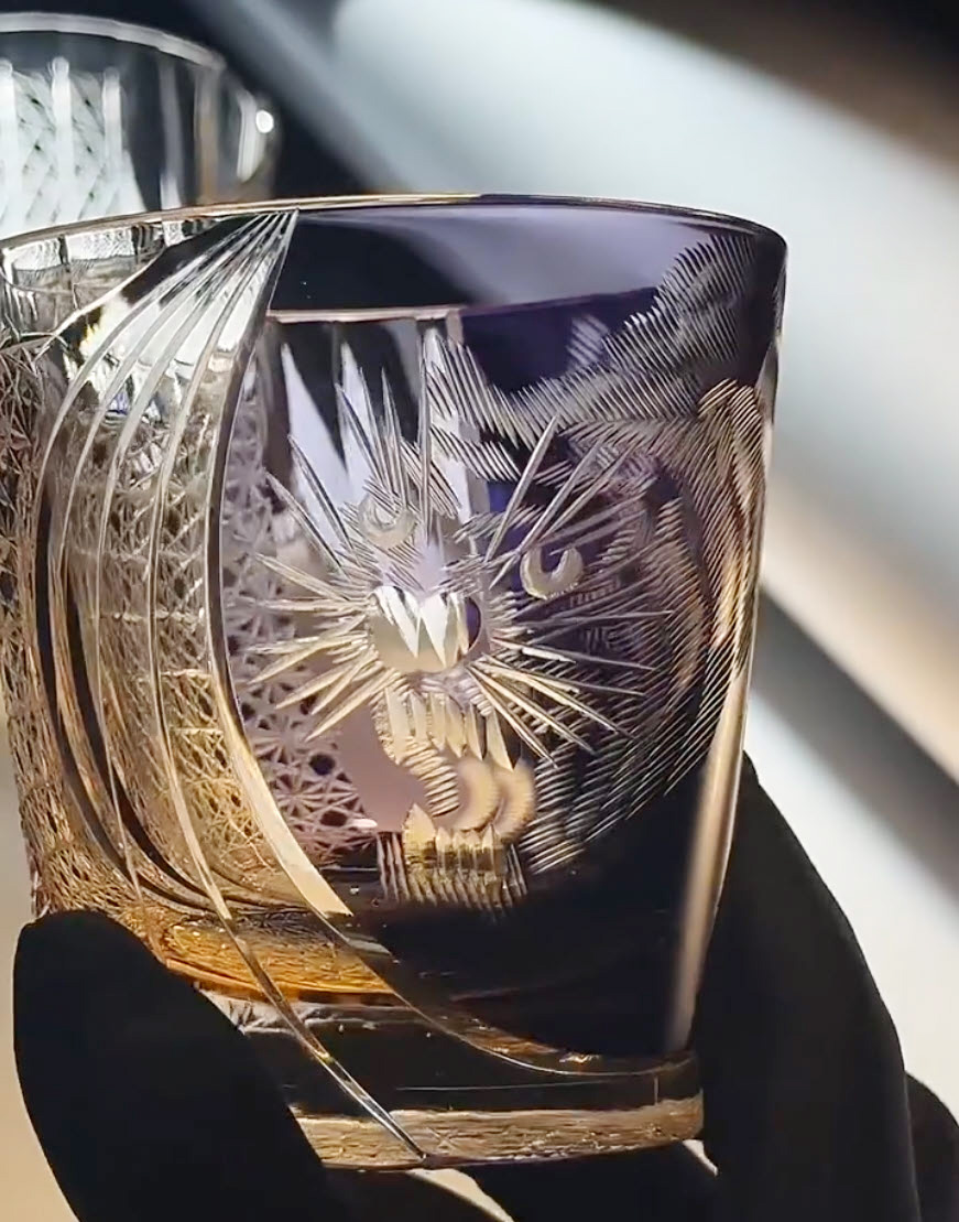 Ly wishky pha lê 330ml chế tác thủ công Edo Kiriko mẫu Black Tiger Vianasa VS234234