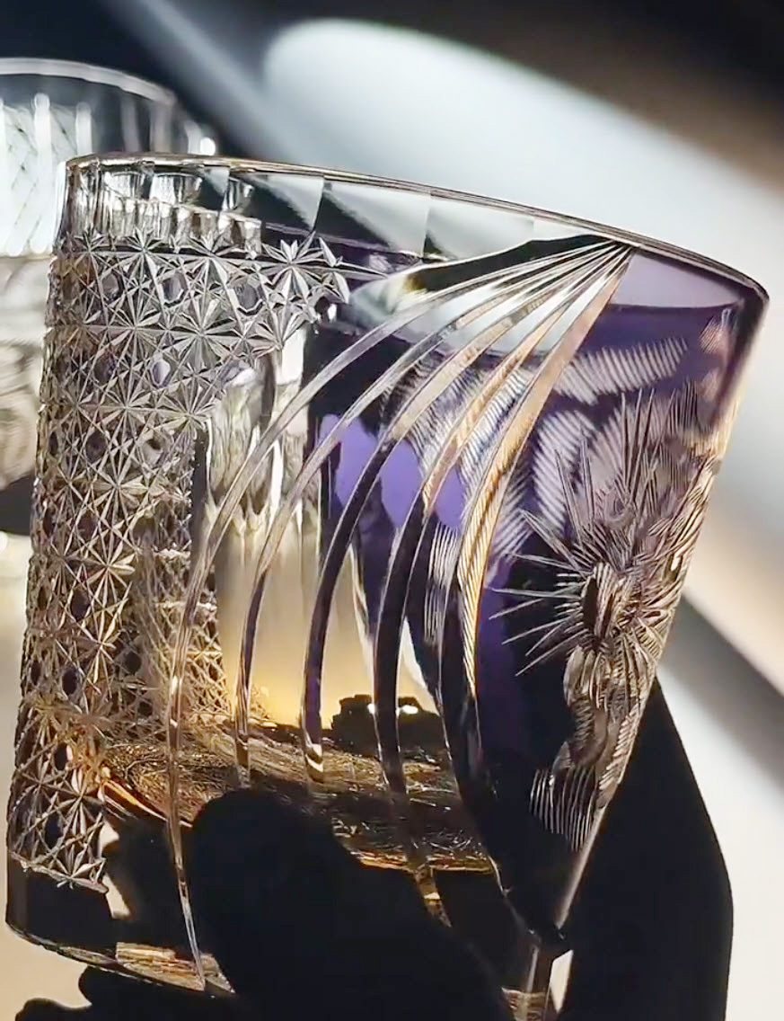 Ly wishky pha lê 330ml chế tác thủ công Edo Kiriko mẫu Black Tiger Vianasa VS234234