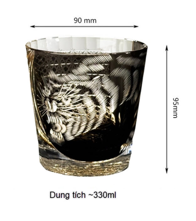 Ly wishky pha lê 330ml chế tác thủ công Edo Kiriko mẫu Black Tiger Vianasa VS234234