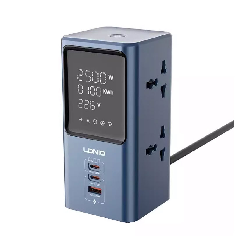 Ổ cắm đa năng 4 cổng 2500W kèm sạc nhanh 45W màn hình LED hiển thị thông số LDNIO SC4408