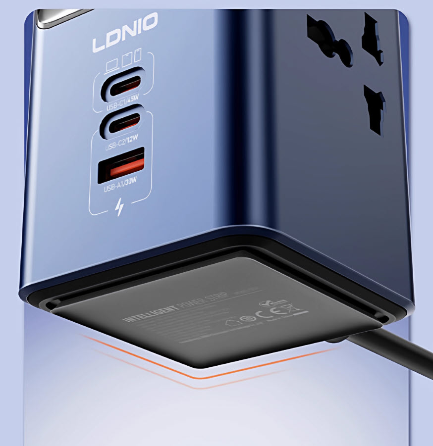 Ổ cắm đa năng 4 cổng 2500W kèm sạc nhanh 45W màn hình LED hiển thị thông số LDNIO SC4408