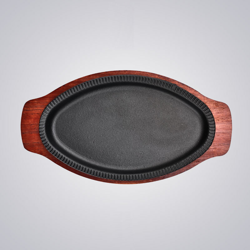 Chảo gang oval ăn bò beefsteak đế gỗ dày 3 size TB12