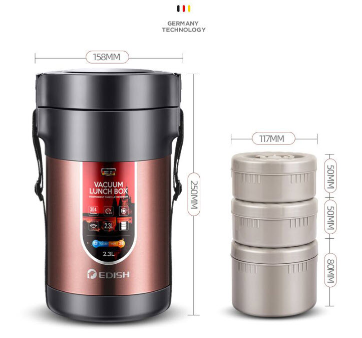 Hộp cơm giữ nhiệt 3 ngăn 2.3L Edish JLY903