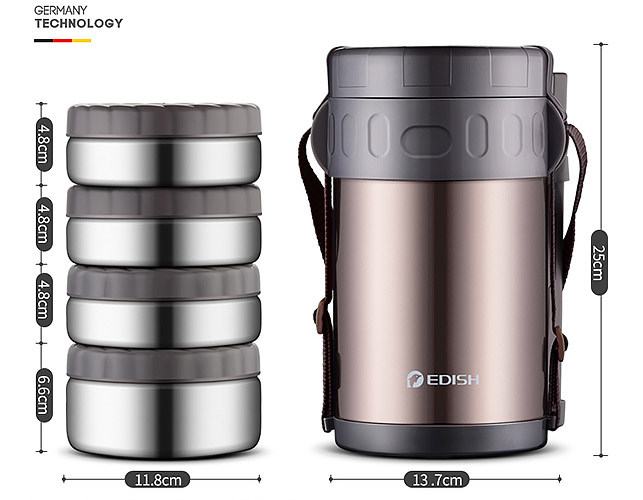 Hộp cơm giữ nhiệt 4 ngăn 2300ml Edish JLY911 inox 304.