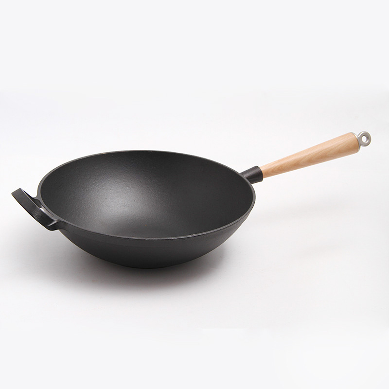 Chảo gang bầu 31cm tay cầm gỗ có quai phụ OEM CGT70