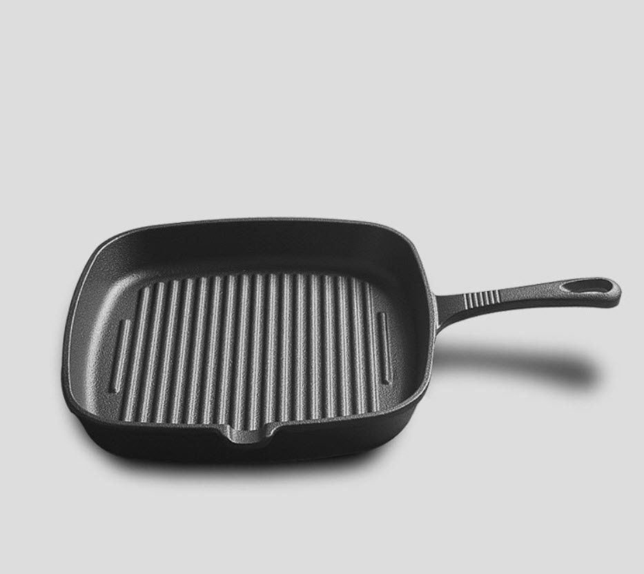 Chảo gang nướng beefsteak nướng cá 24cm đáy vân nổi P20
