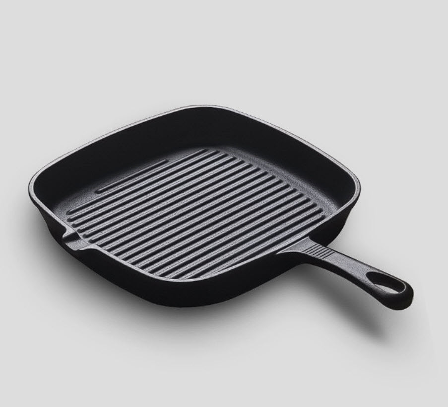 Chảo gang nướng beefsteak nướng cá 24cm đáy vân nổi P20