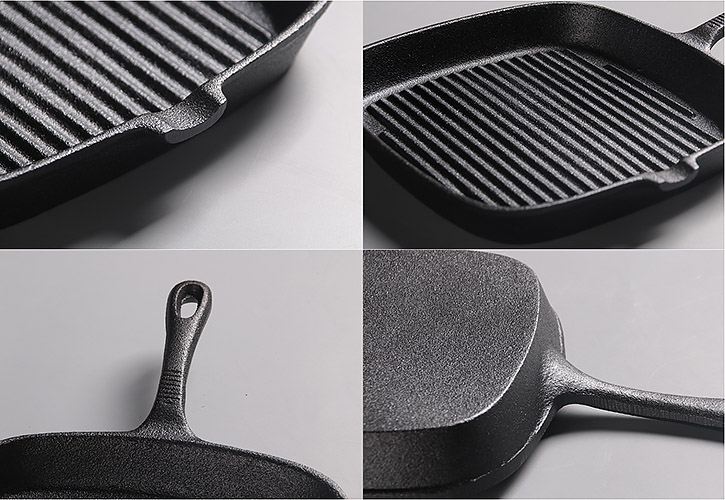 Chảo gang nướng beefsteak nướng cá 24cm đáy vân nổi P20