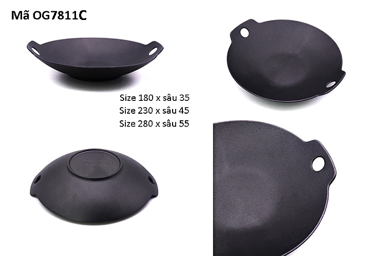 Chảo gang đáy bằng 2 quai chiên xào OUGE OG7811C
