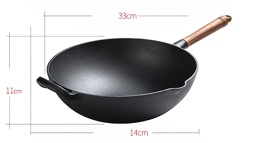 Chảo gang bầu tay cầm có quai phụ 33cm Mcooker BC033A.