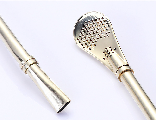 Muỗng cafe kèm ống hút inox 304 mạ vàng Bishda BD007.