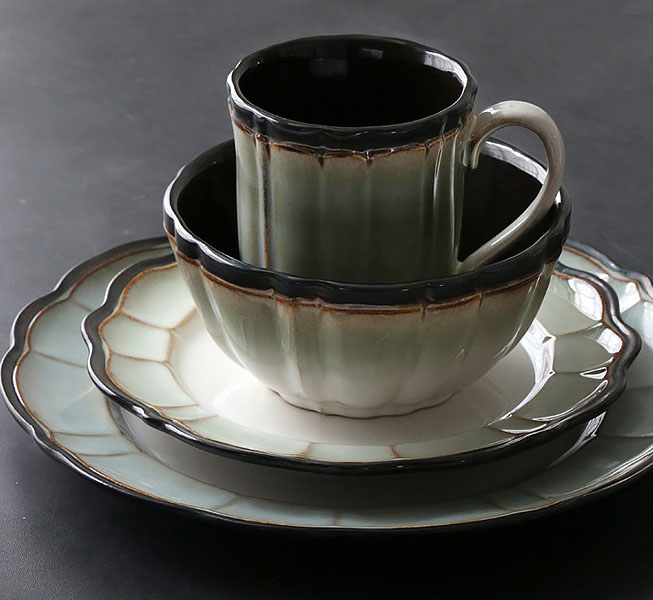 Bộ tô dĩa ly gốm porcelain handmade OMK GT008 cho nhà hàng quán ăn.