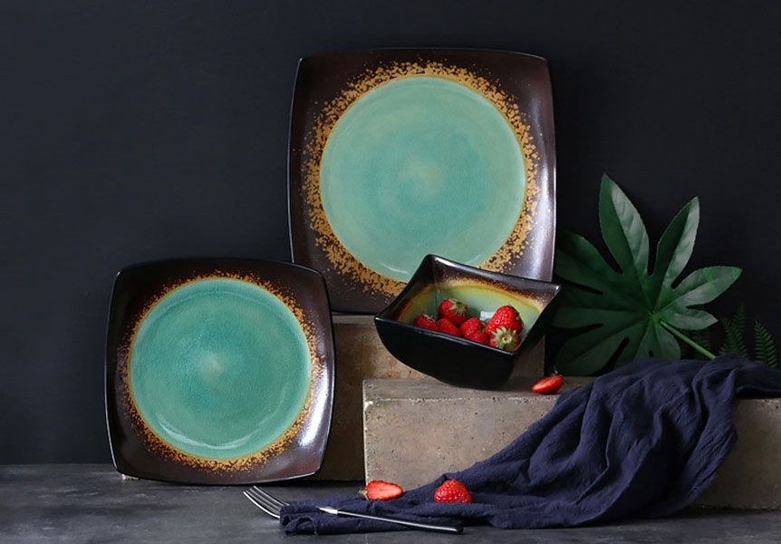 Bộ tô dĩa gốm porcelain handmade OMK GCBLY.