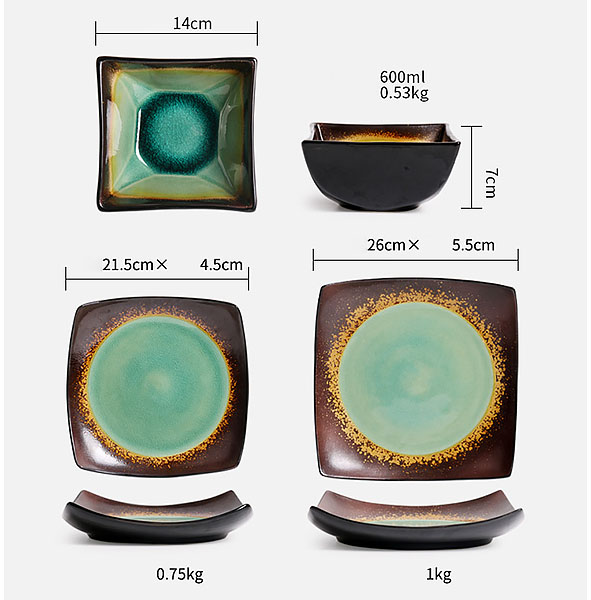 Bộ tô dĩa gốm porcelain handmade OMK GCBLY.