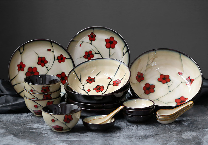 Bộ tô chén dĩa gốm porcelain handmade OMK GC100.