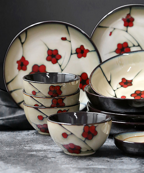 Bộ tô chén dĩa gốm porcelain handmade OMK GC100.
