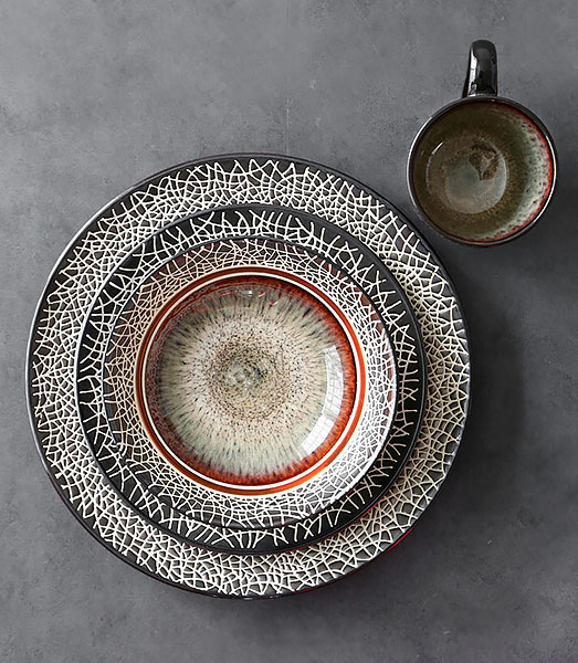 Bộ tô chén dĩa gốm porcelain handmade OMK GCZP001.