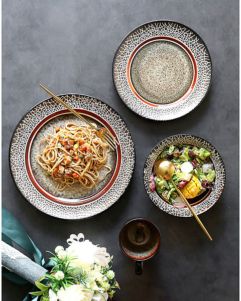 Bộ tô chén dĩa gốm porcelain handmade OMK GCZP001.