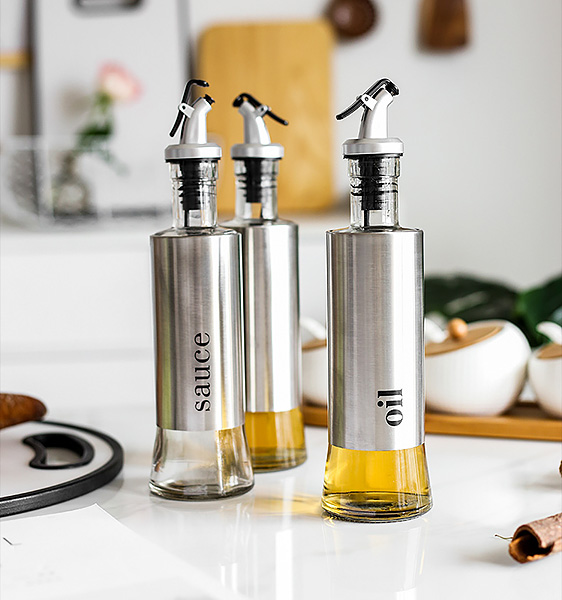 Bình đựng dầu gia vị thủy tinh bọc inox Pinrui F24.
