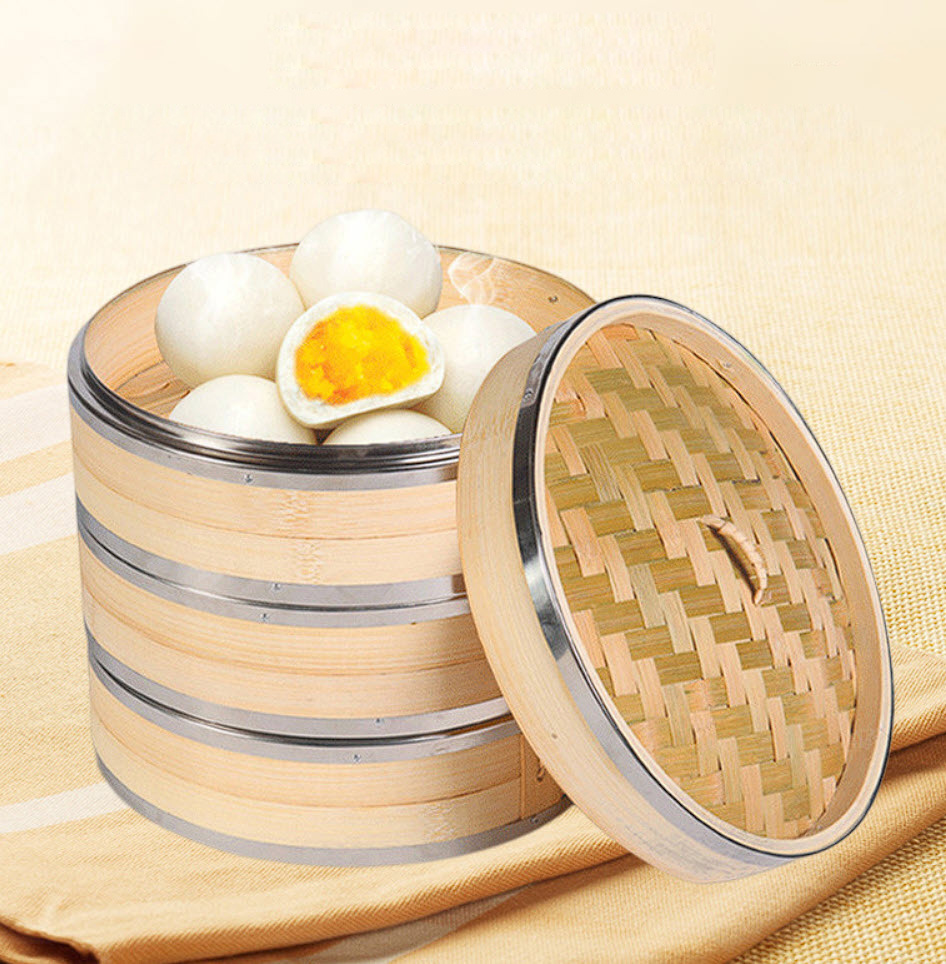 Xửng hấp gỗ lồng hấp bánh, dimsum, hải sản Steam ZSM013 gỗ tre viền inox 304