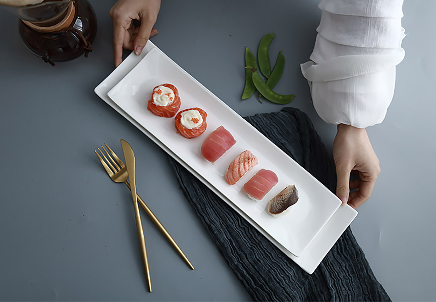 Dĩa dài gốm porcelain nhiều size đựng thức ăn McAllen MA003.
