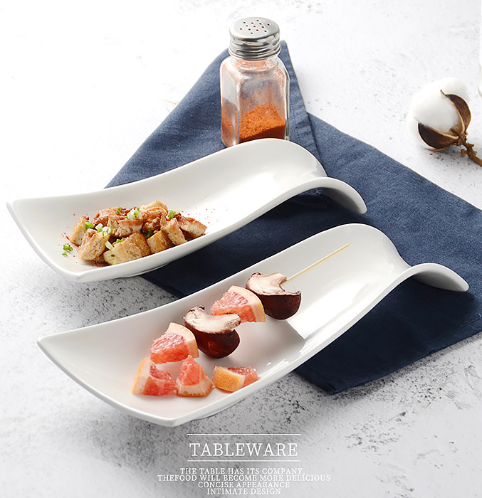 Khay dĩa gốm trắng porcelain đựng sushi thức ăn McAllen MA020.