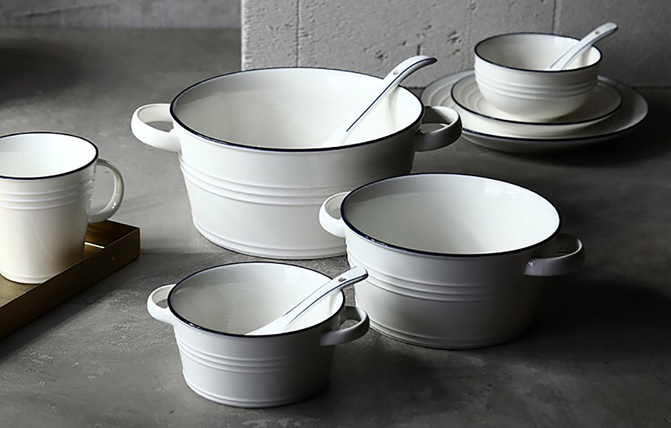Tô sứ thố sứ trắng 16 - 26cm quai cầm Xinyi W001