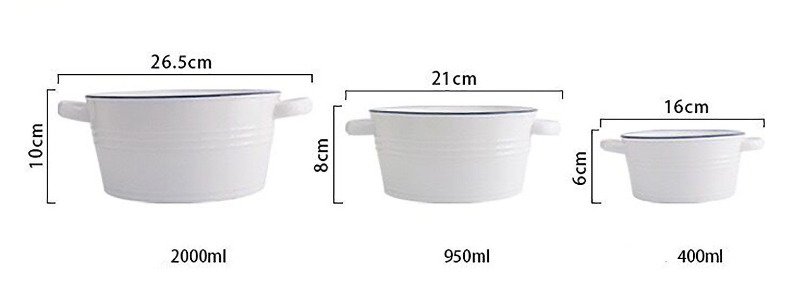 Tô sứ thố sứ trắng 16 - 26cm quai cầm Xinyi W001