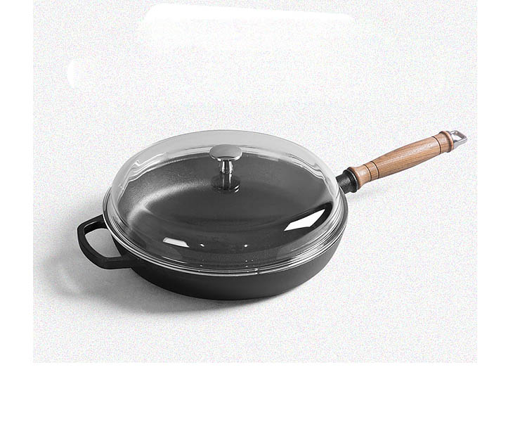 Chảo gang tay cầm gỗ nắp kiếng Mcooker BC028.