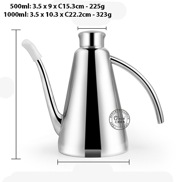 Bình đựng dầu inox 304 nắp lớn hình nón Huinuo HN304YH03.