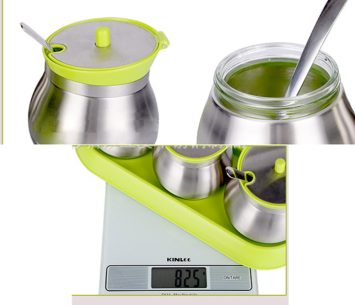 Bộ 3 hũ đựng gia vị inox 304, thủy tinh, nhựa PP HFTLG01.