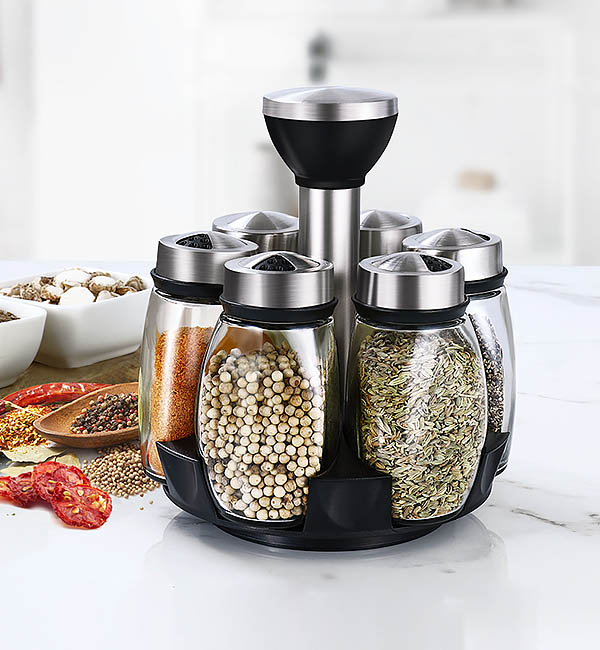 Hũ đựng gia vị 6 món để bàn phục vụ bằng thủy tinh OEM XB01