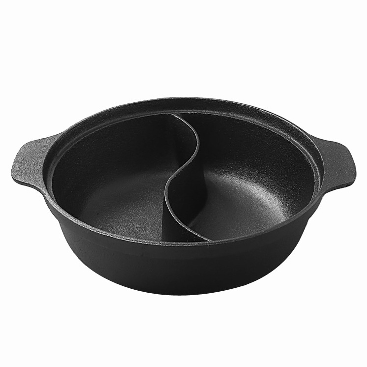 Nồi lẩu gang 2 ngăn đúc thô không chống dính CO003