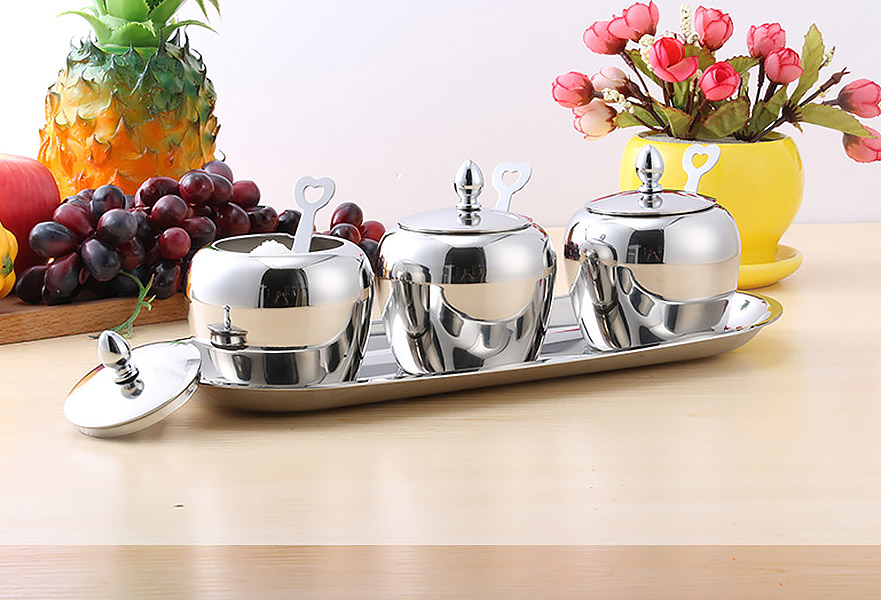 Bộ hũ đựng gia vị inox 304 Kaihua A01 3 ngăn.