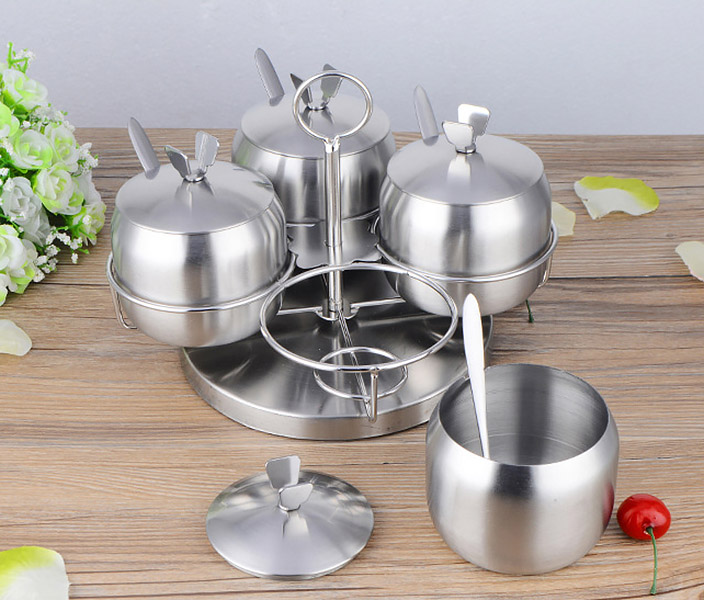 Bộ hũ đựng gia vị 3-4 ngăn đế xoay inox 304 OEM A02