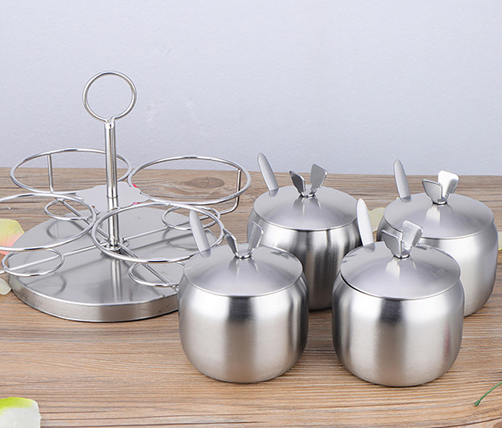 Bộ hũ đựng gia vị 3-4 ngăn đế xoay inox 304 OEM A02