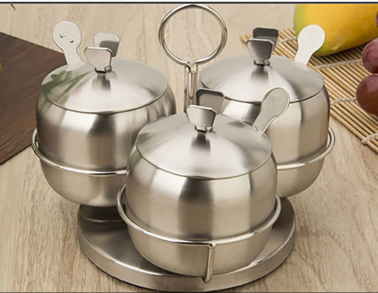 Bộ hũ đựng gia vị 3-4 ngăn đế xoay inox 304 OEM A02